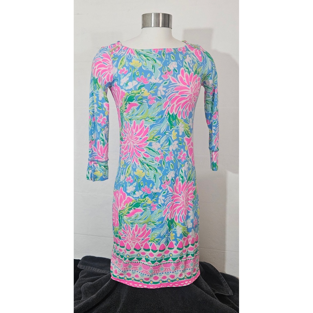 Lilly Pulitzer Sophie Dress UPF 50+ Blue Bunny Floral Print Stretch~XXS~LNC